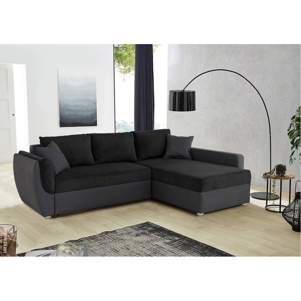 Ecksofa mit Bettfunktion und Bettkasten schwarz Polyester B/H/T: ca. 247x82x178 cm