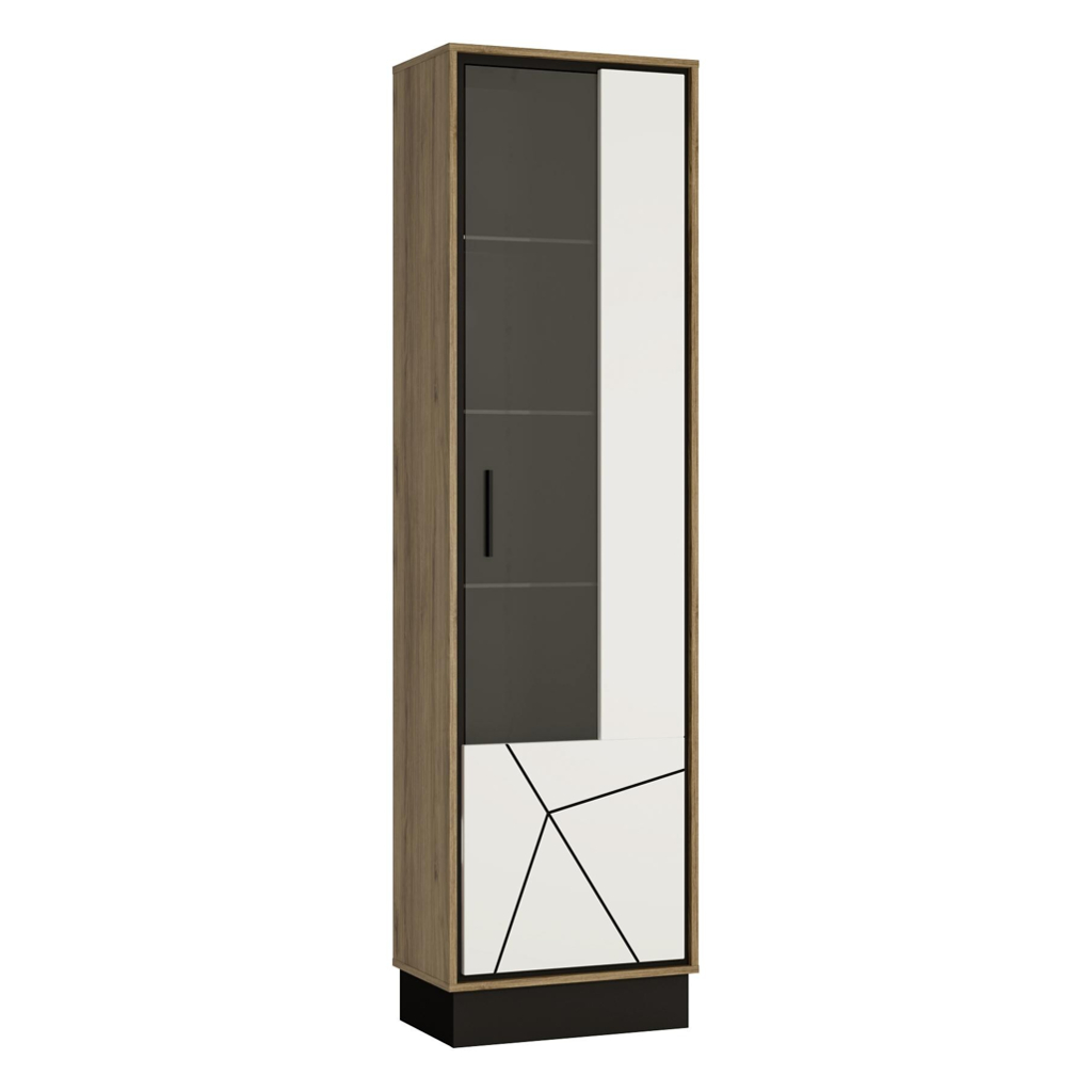 Standvitrine Brolo Eiche Cartania Nachbildung weiß Hochglanz schwarz B/H/T: ca. 57x209x37 cm