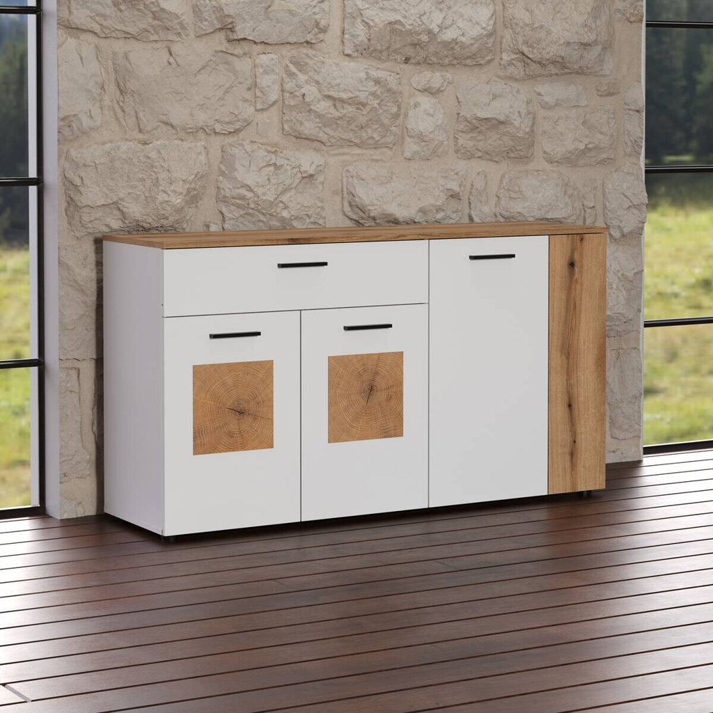 Sideboard Vitoria weiß Eiche Evoke Coast Nachbildung B/H/T: ca. 150x83x42 cm