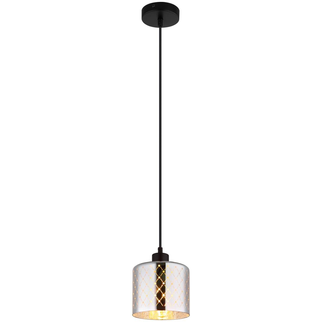 GLOBO Hängeleuchte Chrom klar mattschwarz Metall Glas PVC H/D: ca. 120x15 cm E27 1 Brennstellen