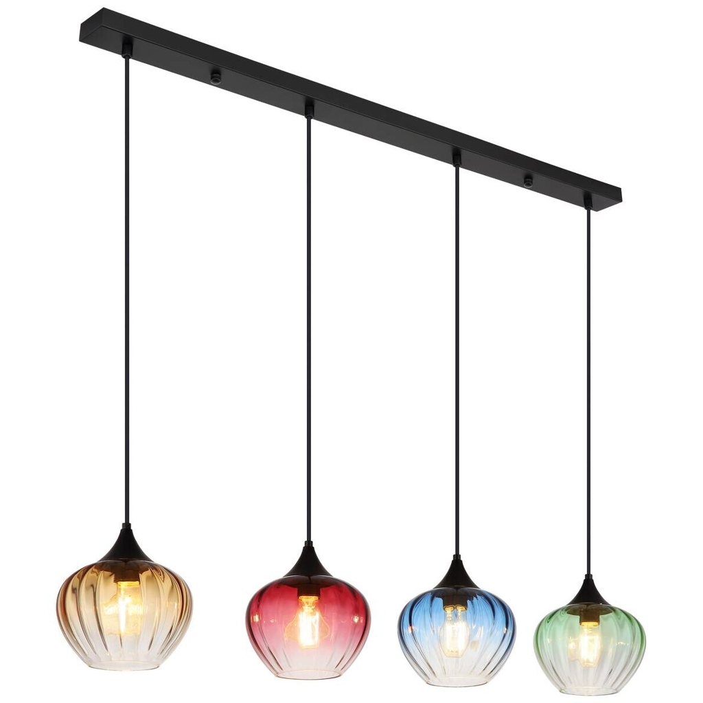 GLOBO Pendelleuchte SANDER 15748-4H schwarz Metall B/H/L: ca. 18x120x111 cm E27 4 Brennstellen
