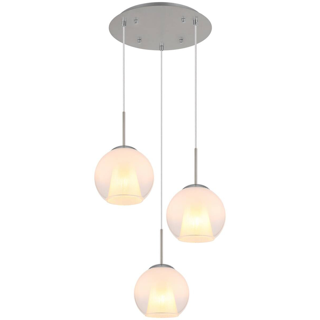 GLOBO Pendelleuchte BARRY 15749N-3H nickel Opal Metall H/D: ca. 120x45 cm E27 3 Brennstellen