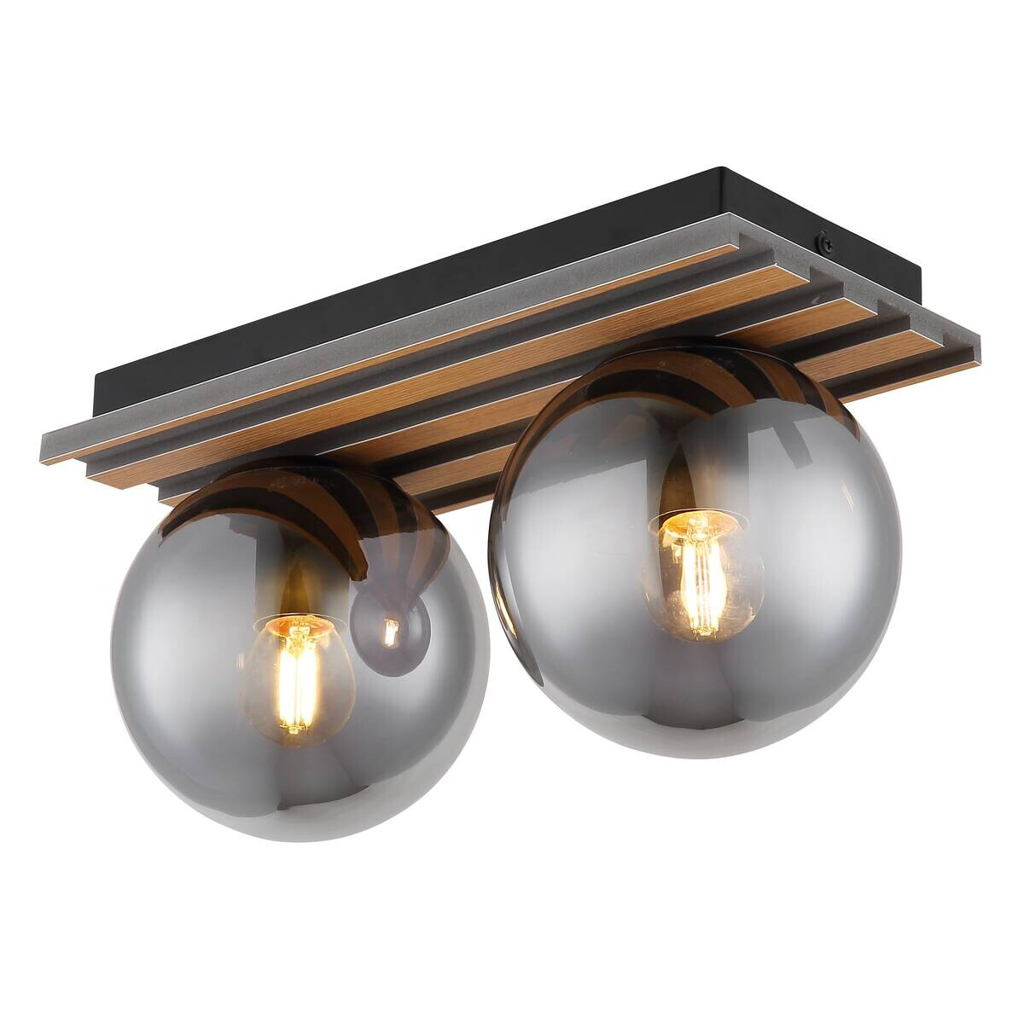 GLOBO Deckenleuchte schwarz Rauch Glas Metall B/H/T: ca. 15x20x35 cm E27 2 Brennstellen