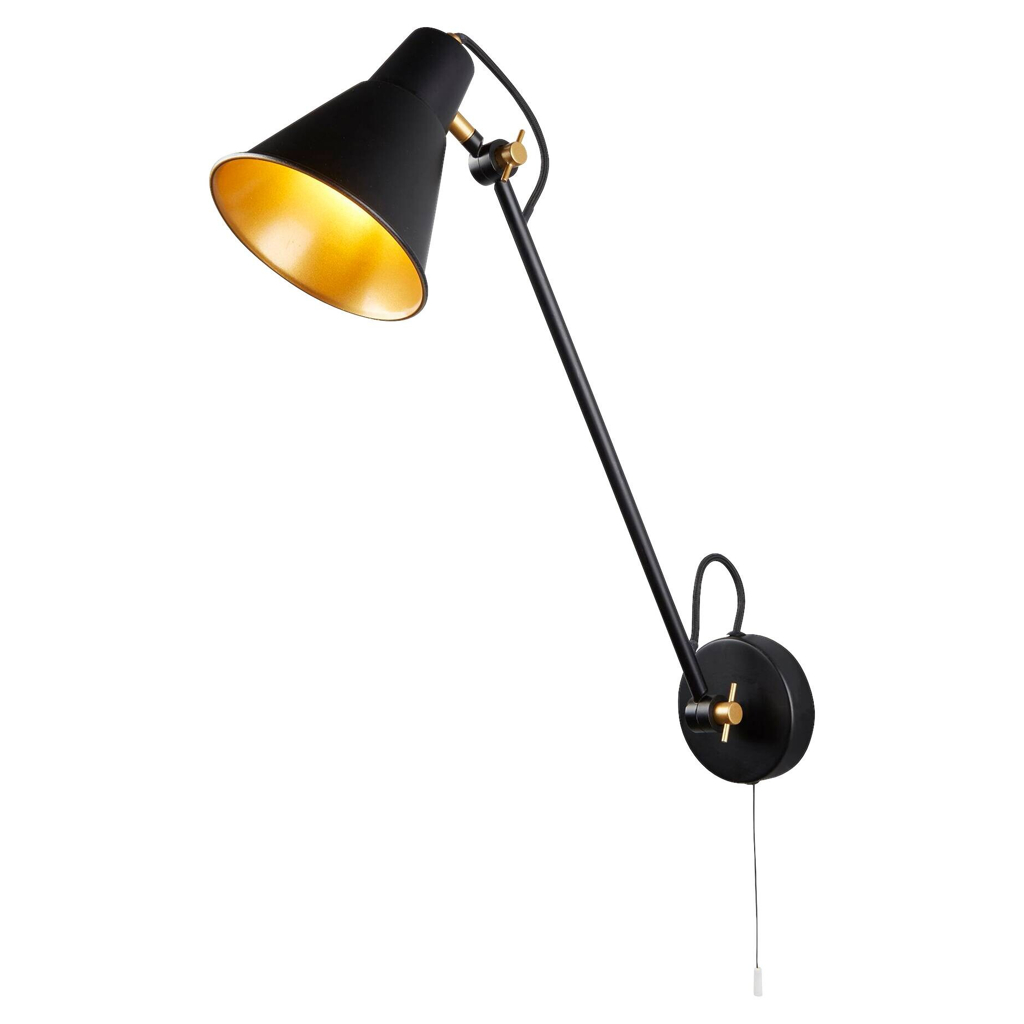 Searchlight Wandleuchte Swing Arm gold schwarz Stahl B/H/T: ca. 14x39x51 cm E27 1 Brennstellen