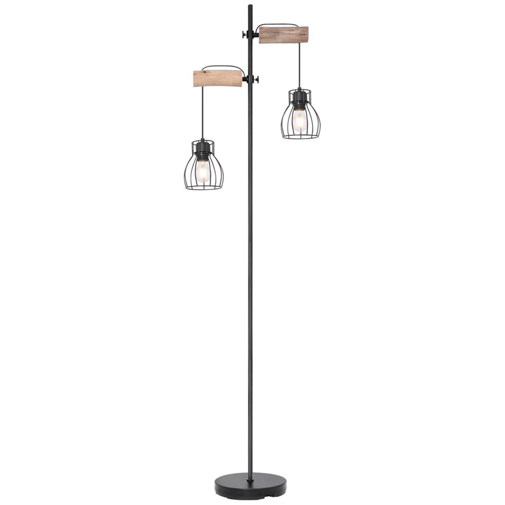 GLOBO Stehlampe Mina schwarz natur Metall Holz H: ca. 168 cm E27 2 Brennstellen