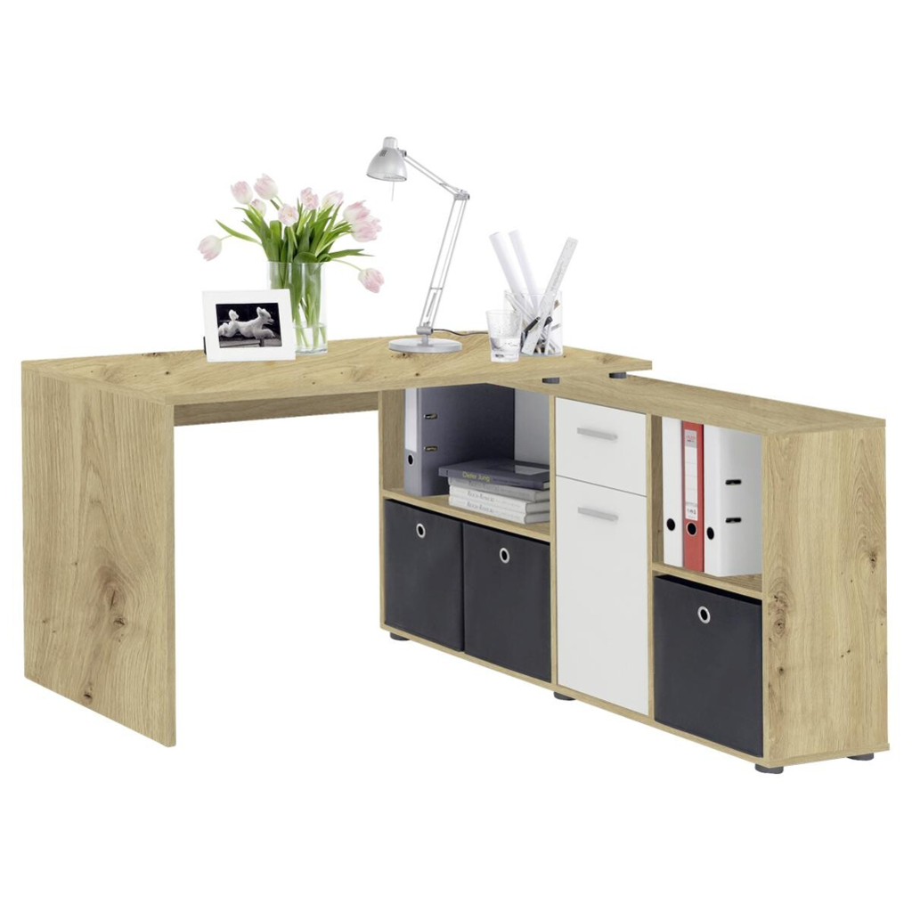 Schreibtisch  Eiche Artisan Nachbildung weiß B/H/T: ca. 136x74x66,5 cm