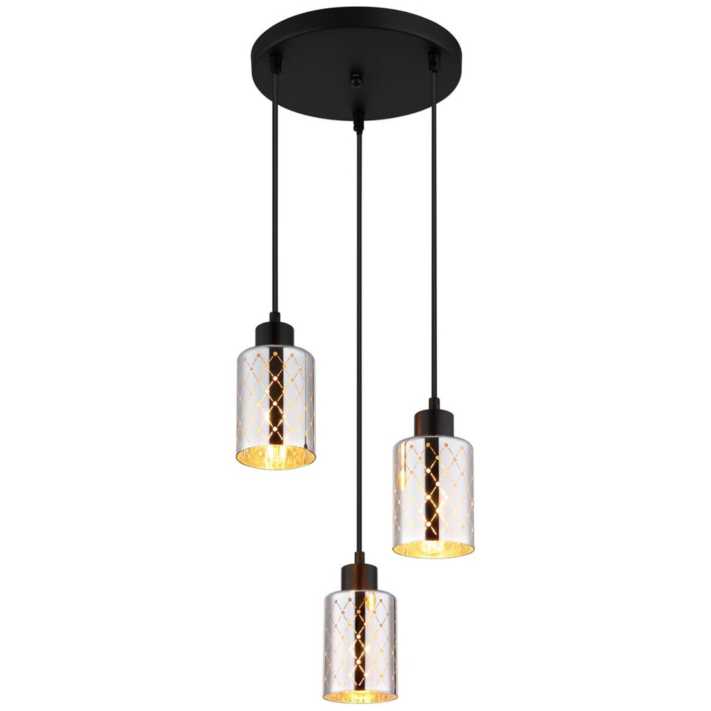 GLOBO Hängeleuchte mattschwarz klar Chrom Metall PVC Glas H/D: ca. 120x29 cm E27 3 Brennstellen