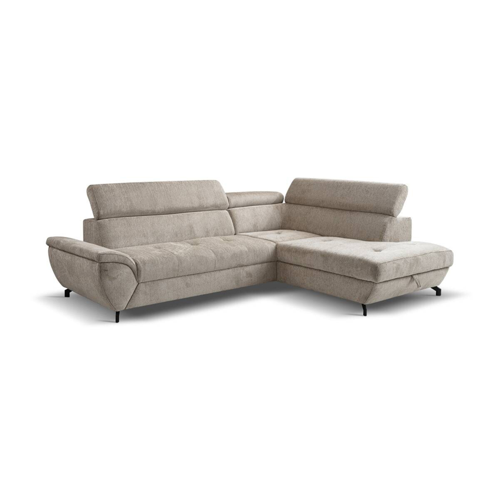Ecksofa mit Bettfunktion und Bettkasten Greige Microfaser B/H/T: ca. 263x77x210 cm