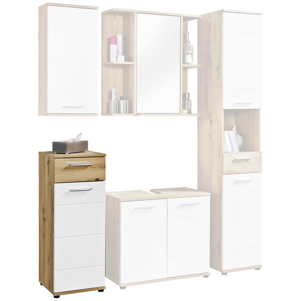 Badkommode Bergen Eiche Artisan Nachbildung weiß Hochglanz B/H/T: ca. 35x92x35 cm
