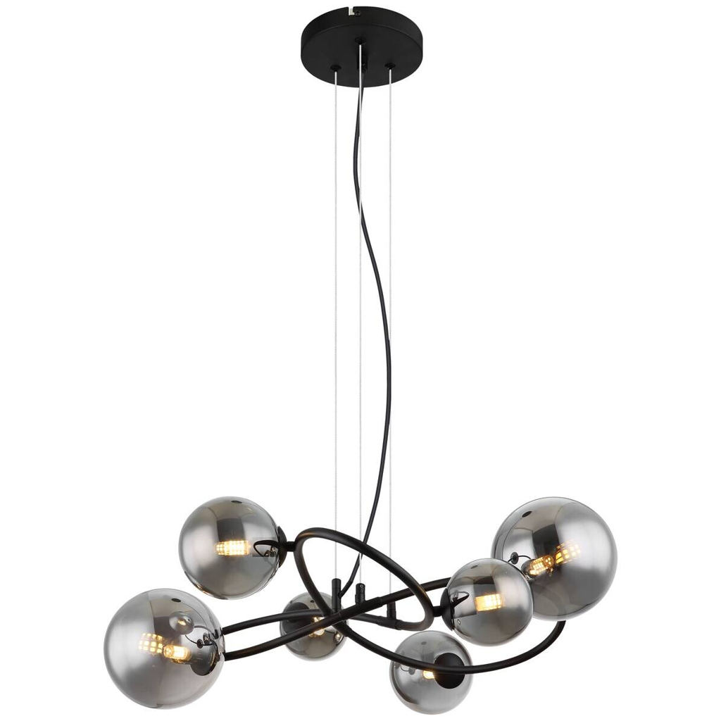 GLOBO LED-Pendelleuchte 10676 Rauch mattschwarz Metall Glas B/H/T: ca. 58,8x120x62,2 cm 6 Brennstellen