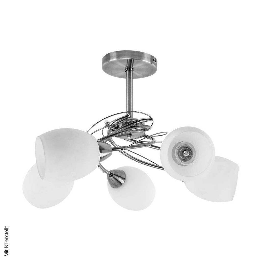 SPOT Light Deckenleuchte Pisa nickel matt weiß Metall Glas H/D: ca. 38x58 cm E27 5 Brennstellen