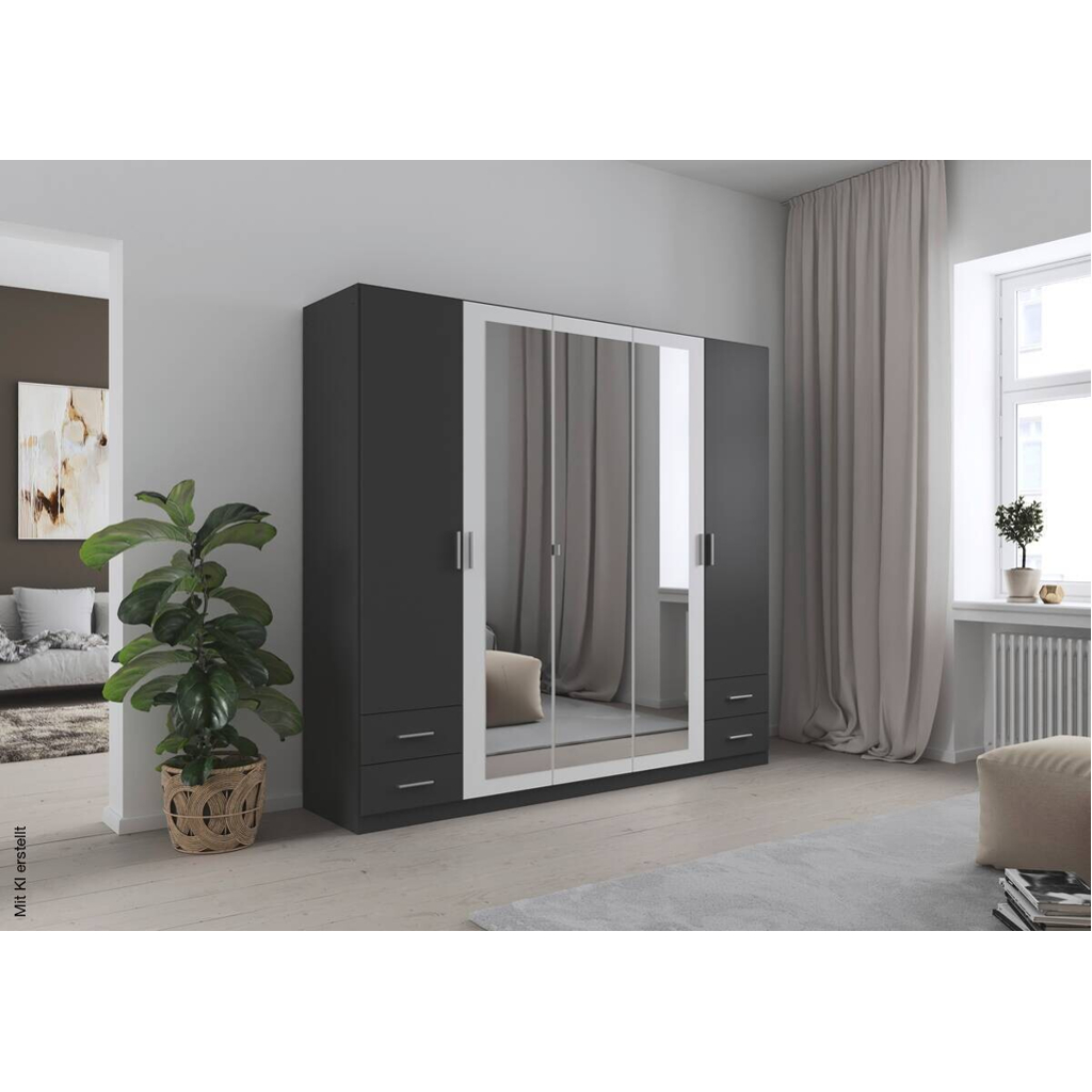 Kleiderschrank München grau Alpinweiß B/H/T: ca. 226x210x54 cm