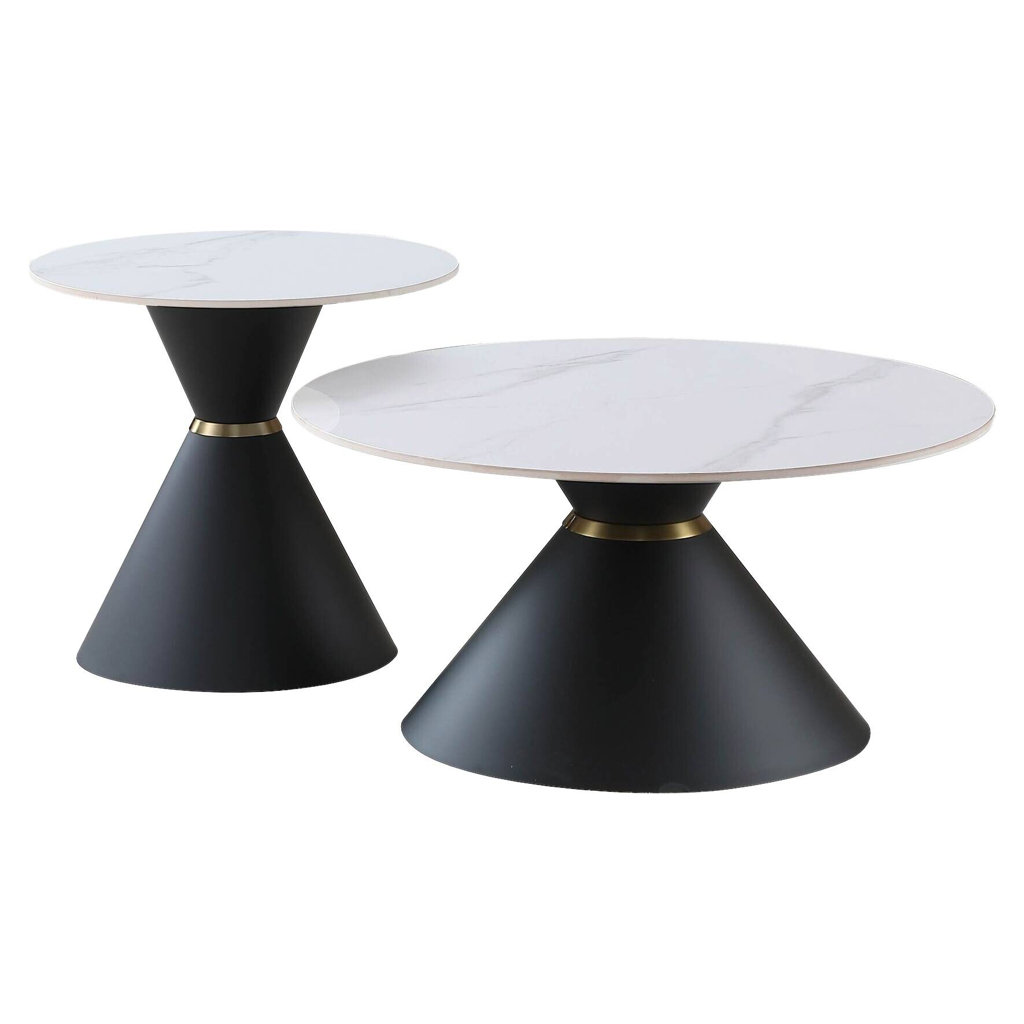Couchtisch C222S-Twin weiß schwarz gold B/H: ca. 80x40 cm