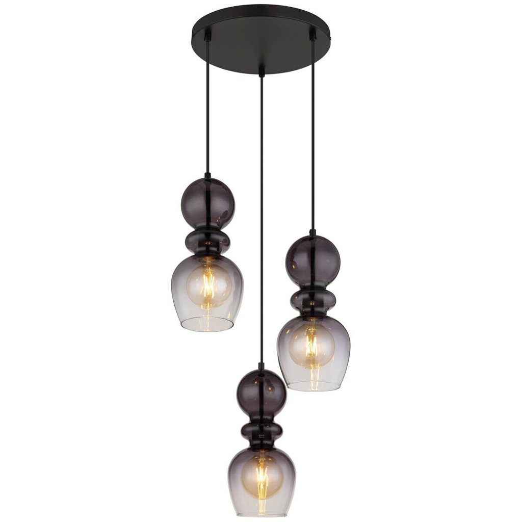 GLOBO Pendelleuchte CLARITY 15174-3H schwarz Rauch Metall H/D: ca. 150x41 cm E27 3 Brennstellen