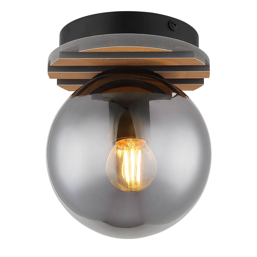 GLOBO Deckenleuchte schwarz Rauch Metall Glas H/D: ca. 20x15 cm E27 1 Brennstellen