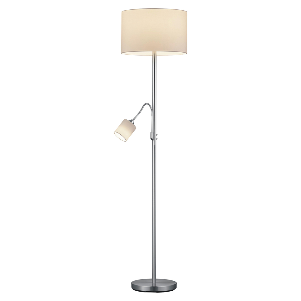TRIO Stehlampe Hotel nickel matt weiß Metall Stoff H/D: ca. 170x40 cm E27 2 Brennstellen