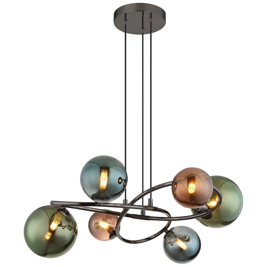 GLOBO Pendelleuchte Riha grau bronze Glas Metall H/D: ca. 120x65 cm 6 Brennstellen