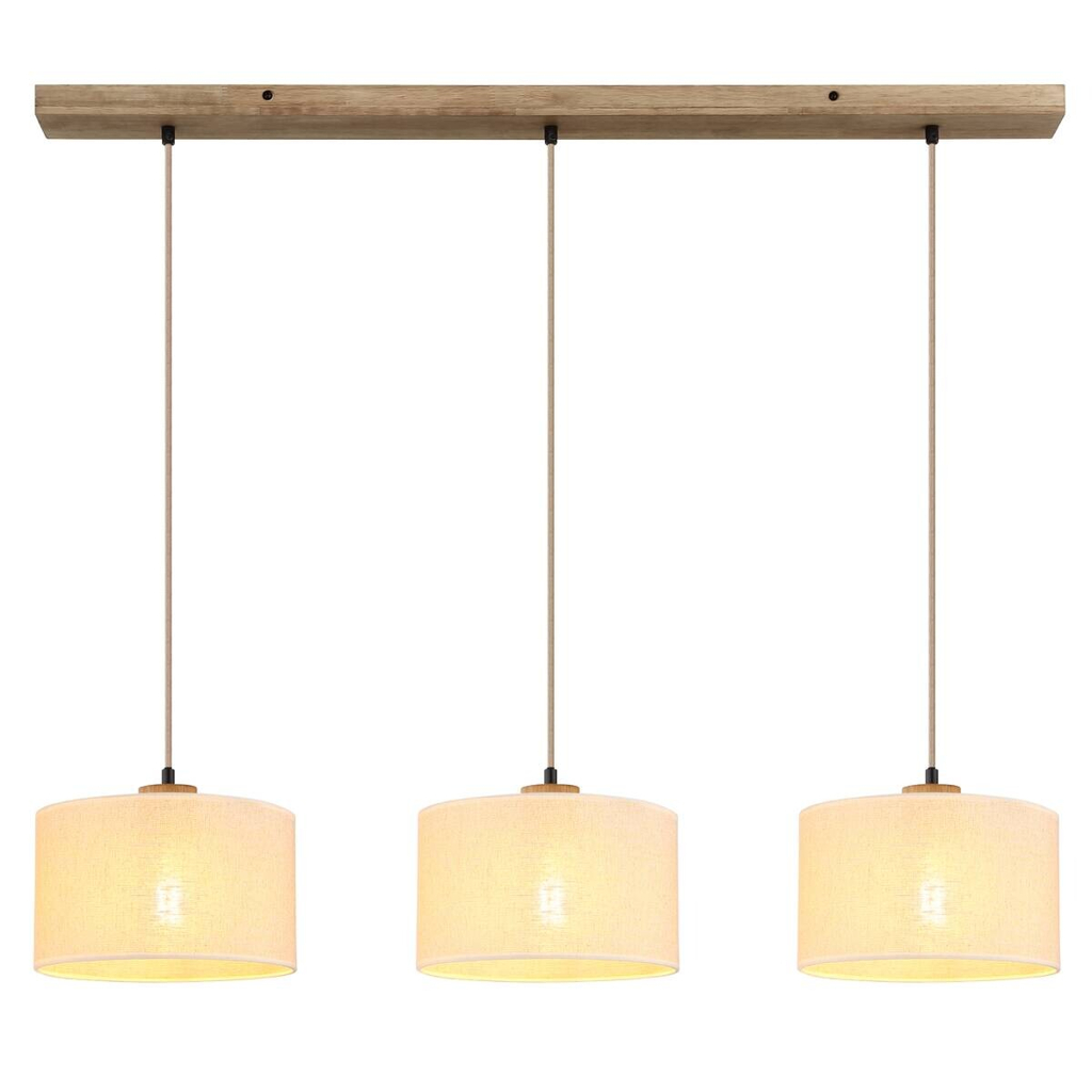 GLOBO Pendelleuchte Jule braun Holz Leinen B/H/L: ca. 25x120x100 cm E27 3 Brennstellen