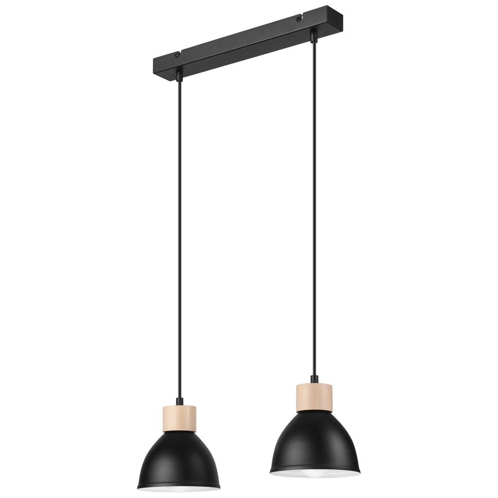 Lamkur Pendelleuchte schwarz Stahl Holz B/H/L: ca. 13x82x48 cm E27 2 Brennstellen