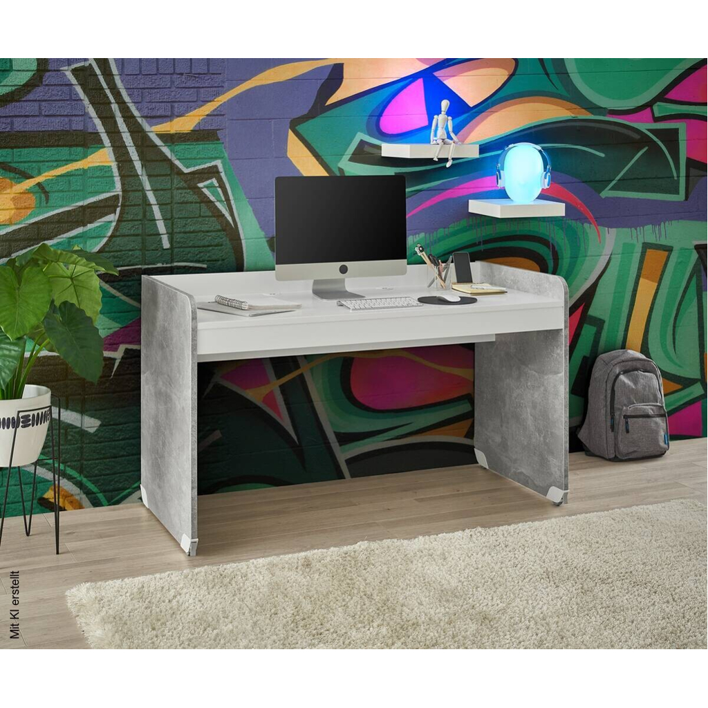 Schreibtisch Matino Beton weiß B/H/T: ca. 143x84x67 cm