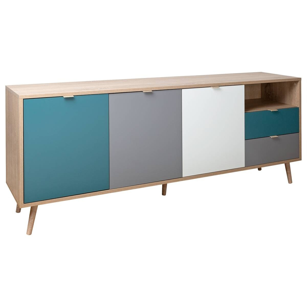 Sideboard Cuba Eiche Sonoma Nachbildung weiß grau petrol B/H/T: ca. 180x71x40 cm