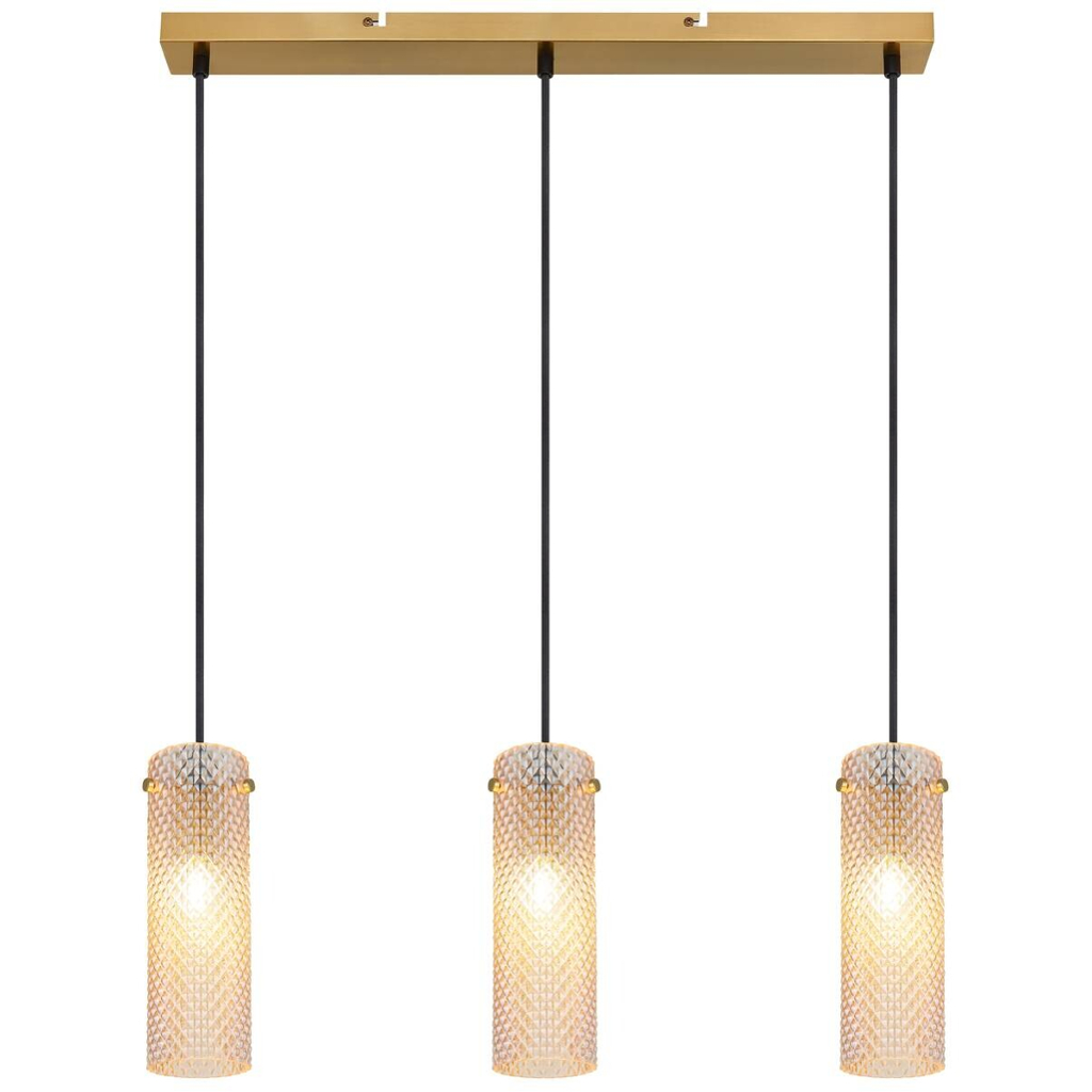 GLOBO Pendelleuchte amber gold Metall Glas B/H/T/L: ca. 8x120x65x65 cm E14 3 Brennstellen