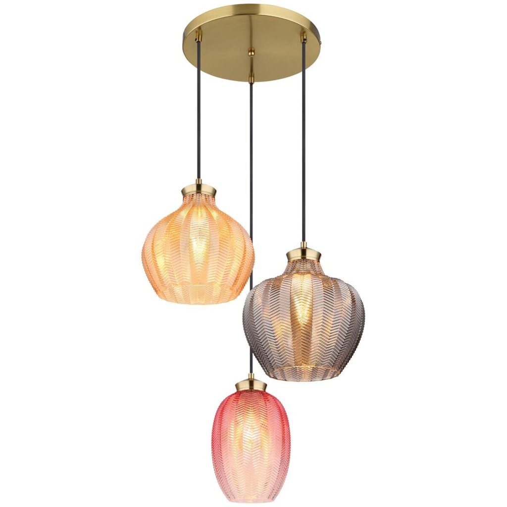 GLOBO Pendelleuchte JESSICA gold Metall Glas H/D: ca. 120x45 cm E27 3 Brennstellen