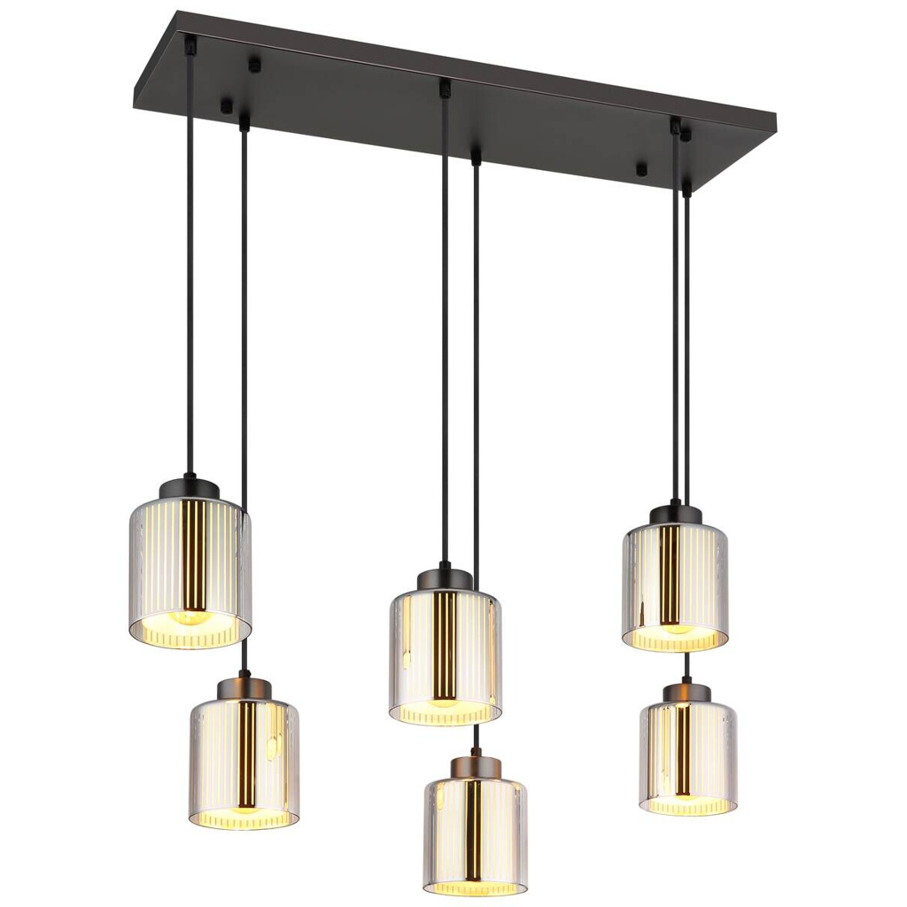 GLOBO Pendelleuchte Metall Glas B/H/L: ca. 30x120x83 cm E27 6 Brennstellen