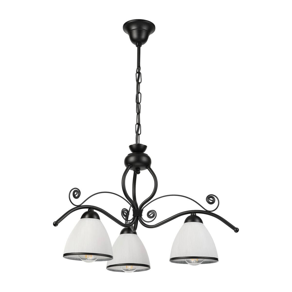 Lamkur Pendelleuchte beige weiß Stahl Glas B/H/L: ca. 41x73x41 cm E27 3 Brennstellen