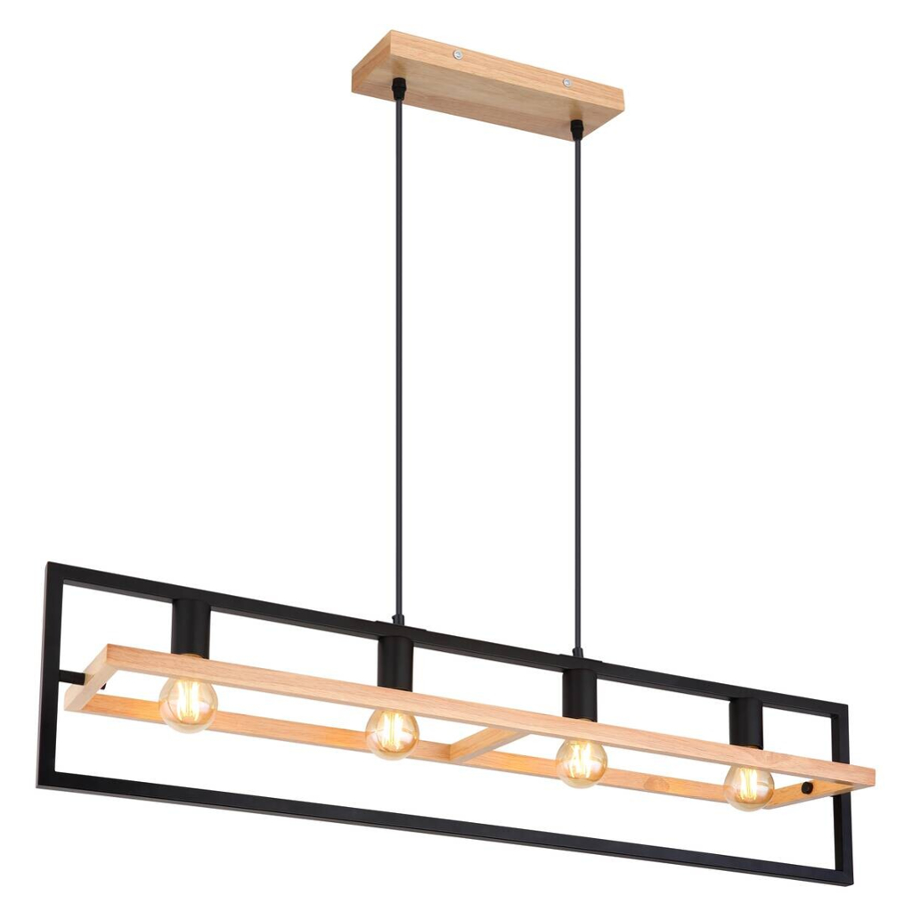 GLOBO Pendelleuchte dunkelbraun Holz B/H/T: ca. 20x150x98 cm E27 4 Brennstellen