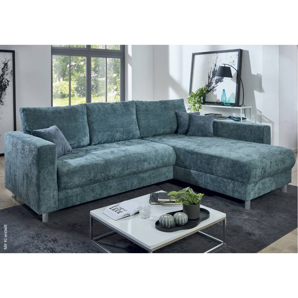 Ecksofa mit Bettfunktion und Bettkasten dunkelblau Microfaser B/H/T: ca. 252x89x195 cm