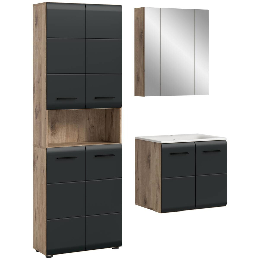 Badezimmer-Set Ice Nox Oak Nachbildung schwarz matt B/H/T: ca. 135x185x46 cm