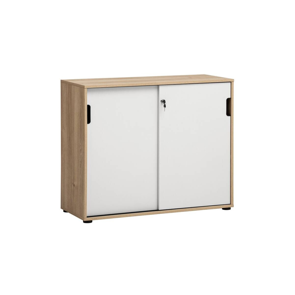 Schiebetürenschrank Emmik weiß matt Eiche Eiche weiß Nachbildung B/H/T: ca. 100,1x83,6x41 cm