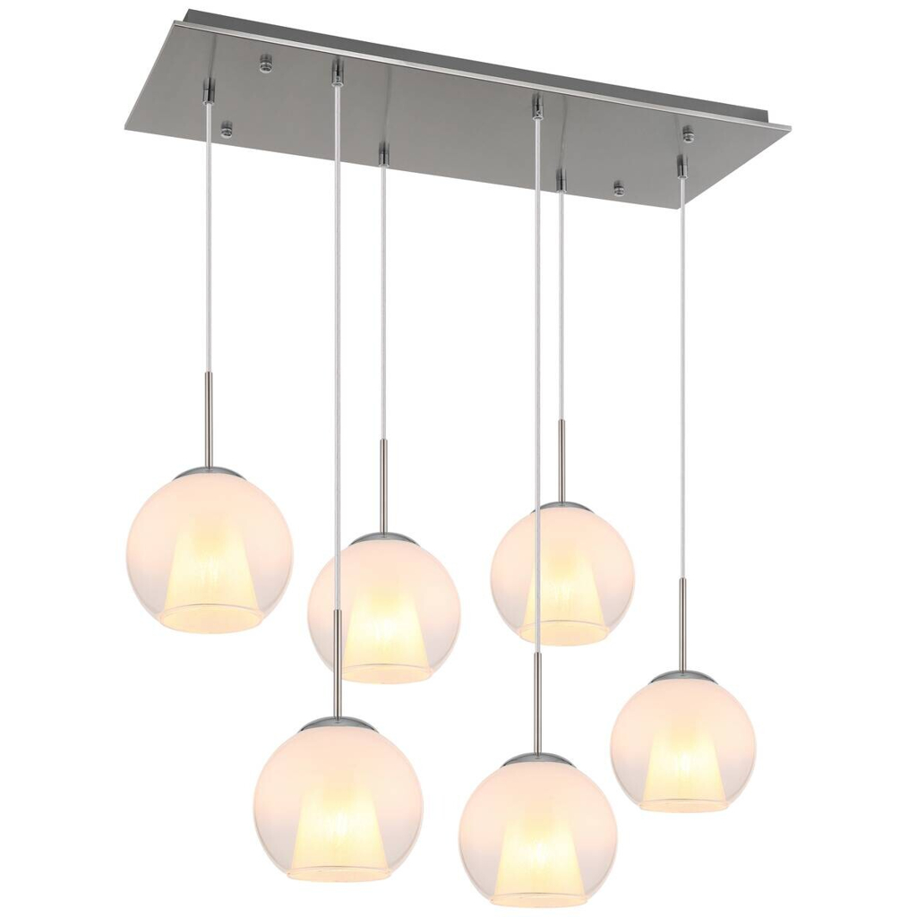GLOBO Pendelleuchte BARRY 15749N-6H nickel Opal Metall B/H/L: ca. 38x120x90 cm E27 6 Brennstellen