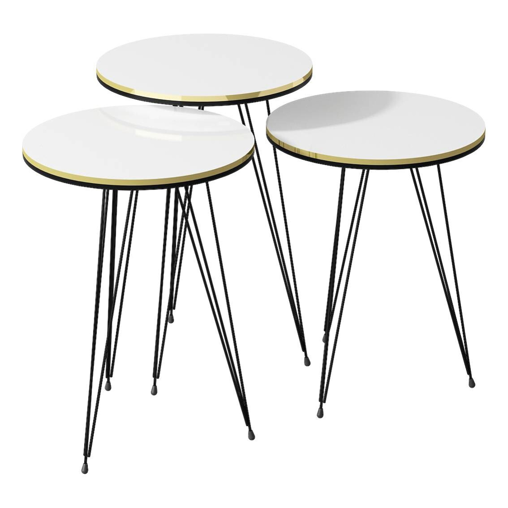 Beistelltisch 3er-Set. 21216283 weiß schwarz Metall B/H/T: ca. 38x53,5x38 cm