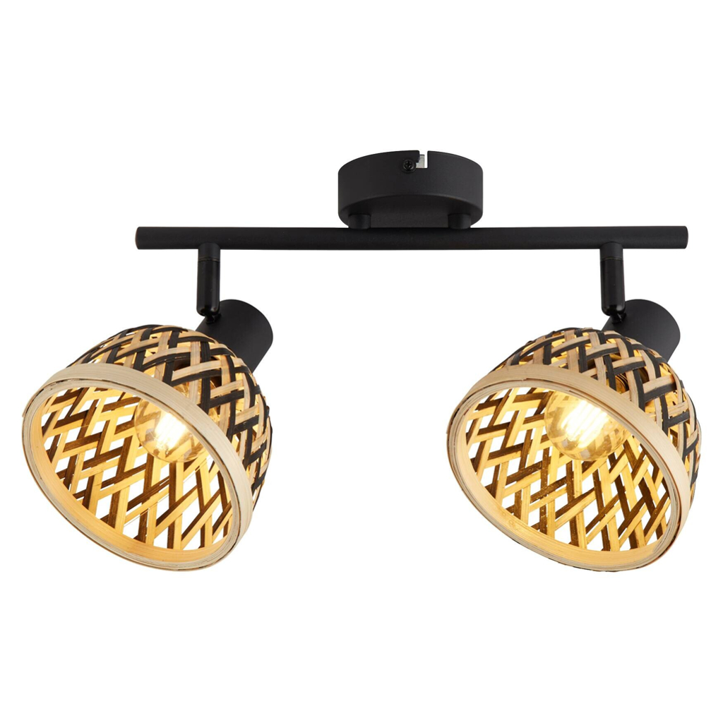 Searchlight Strahler Lance schwarz Stahl Bambus B/H/L: ca. 13x22x45 cm E14 2 Brennstellen