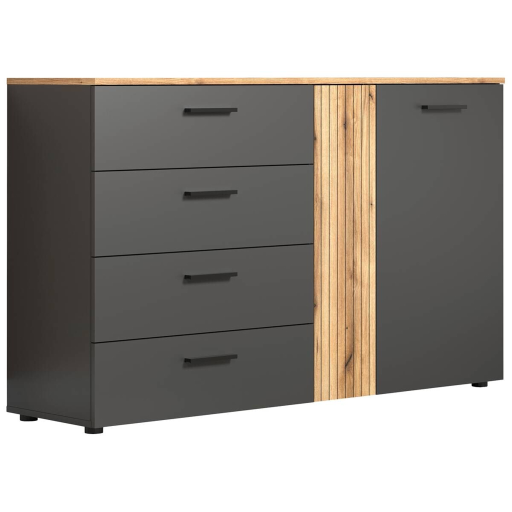 Kommode Esteban anthrazit Eiche Evoke Coast Nachbildung B/H/T: ca. 139x86x38 cm