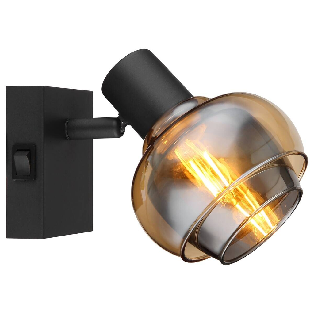 GLOBO Spot Tokki schwarz Rauch Metall Glas B/L: ca. 13x11 cm E14 1 Brennstellen