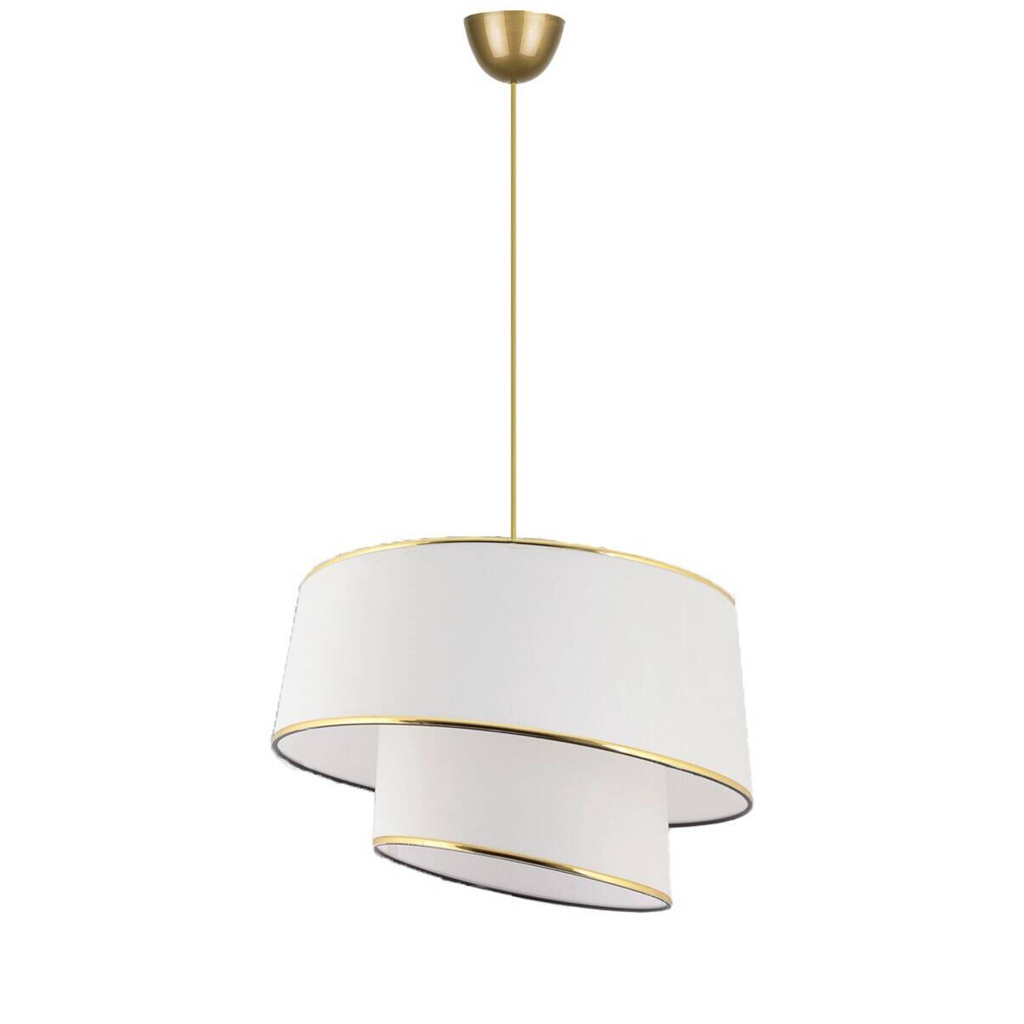 Opviq Pendelleuchte Barette gold weiß Metall Stoff B/H/L: ca. 32x70x32 cm E27 1 Brennstellen