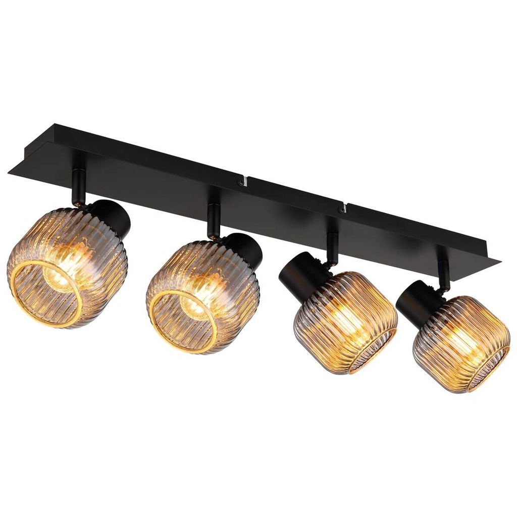 GLOBO Spot TOM 80500408 Rauch schwarz Glas Metall B/H/L: ca. 69,5x13,7x9,8 cm E14 4 Brennstellen