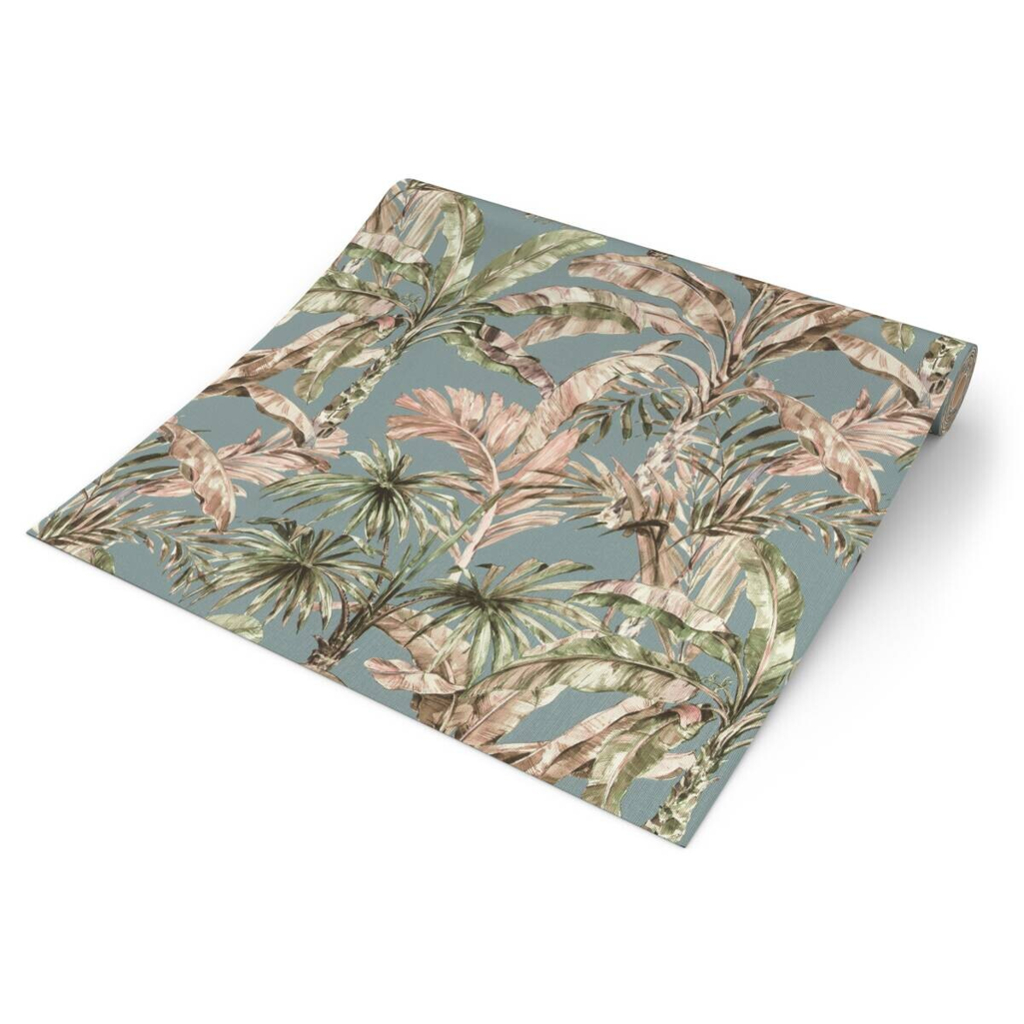 Vliestapete Palmenblätter blau grün beige B/L: ca. 53x1005 cm