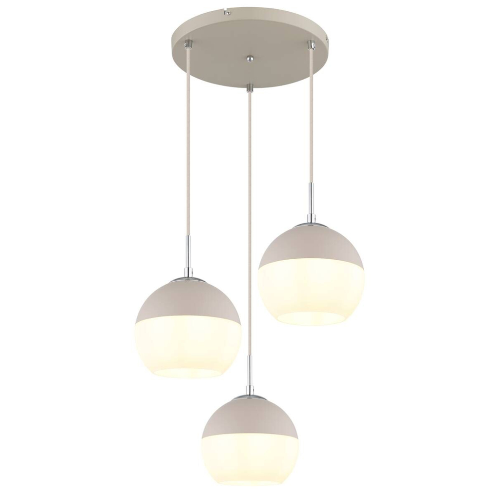 GLOBO Pendelleuchte sand Opal weiß Metall Textil Glas H/D: ca. 120x42,5 cm E27 3 Brennstellen