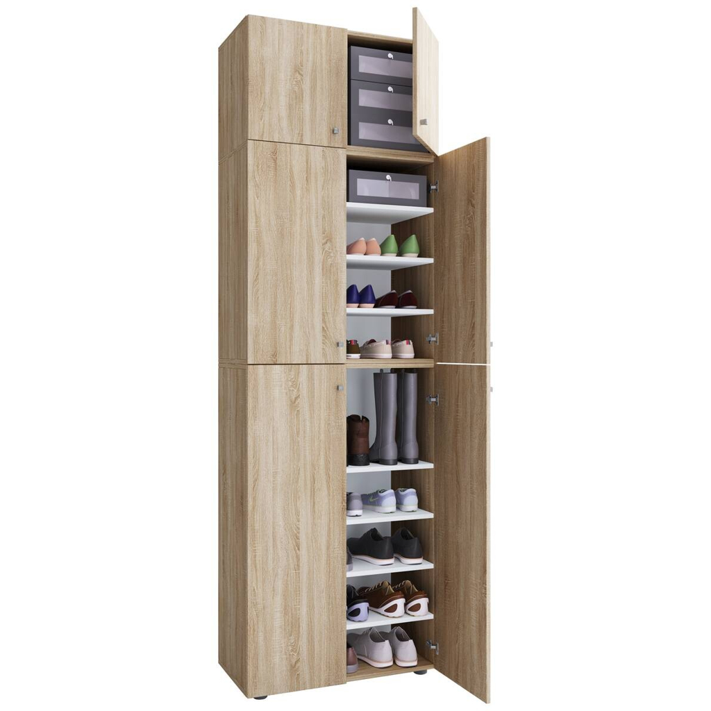 Schuhschrank Lona Eiche Sonoma Nachbildung weiß B/H/T: ca. 70x223x39 cm