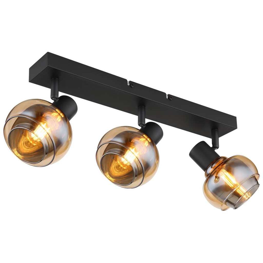 GLOBO Spot Tokki schwarz Rauch Metall Glas B/H/L: ca. 11x14x41 cm E14 3 Brennstellen