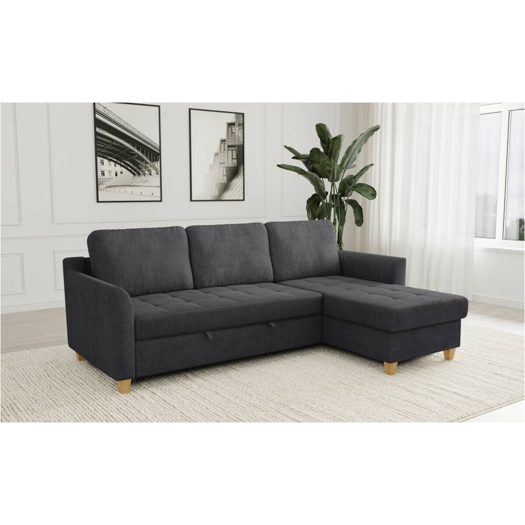 Ecksofa mit Bettfunktion und Bettkasten dunkelgrau Microfaser B/H/T: ca. 231x86x150 cm