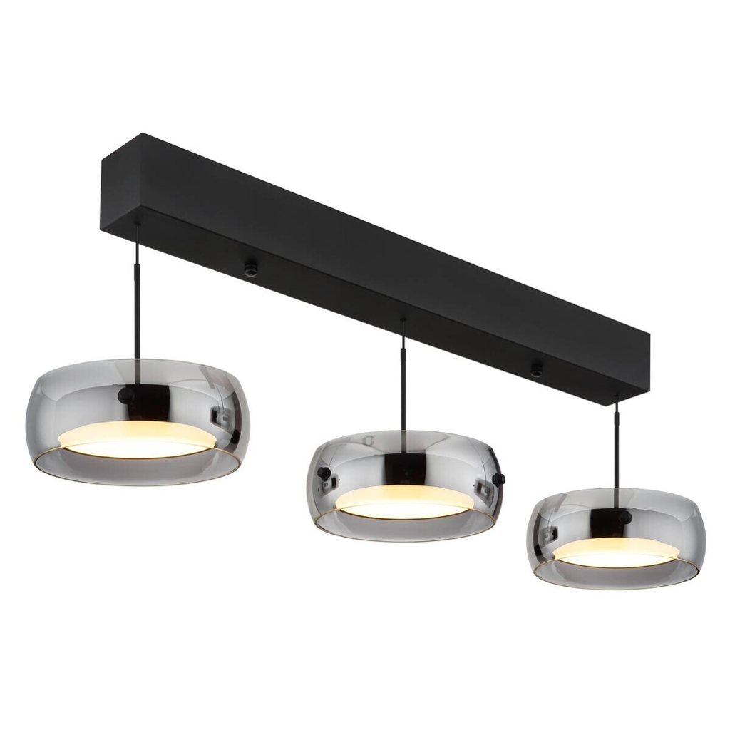 GLOBO LED-Hängeleuchte mattschwarz Rauch Opal Metall Glas Kunststoff B/H/L: ca. 20x120x85 cm 1 Brennstellen