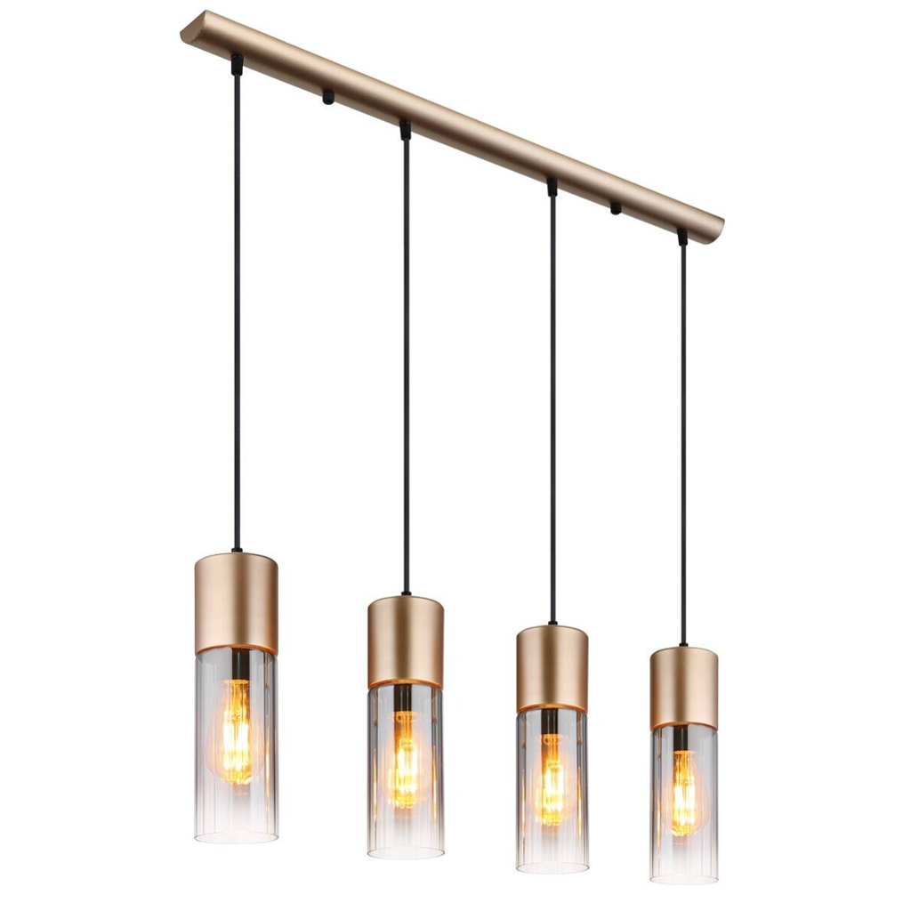 GLOBO Pendelleuchte Rauch Cappuccino Glas Metall B/H/T: ca. 9x156x80 cm E27 4 Brennstellen