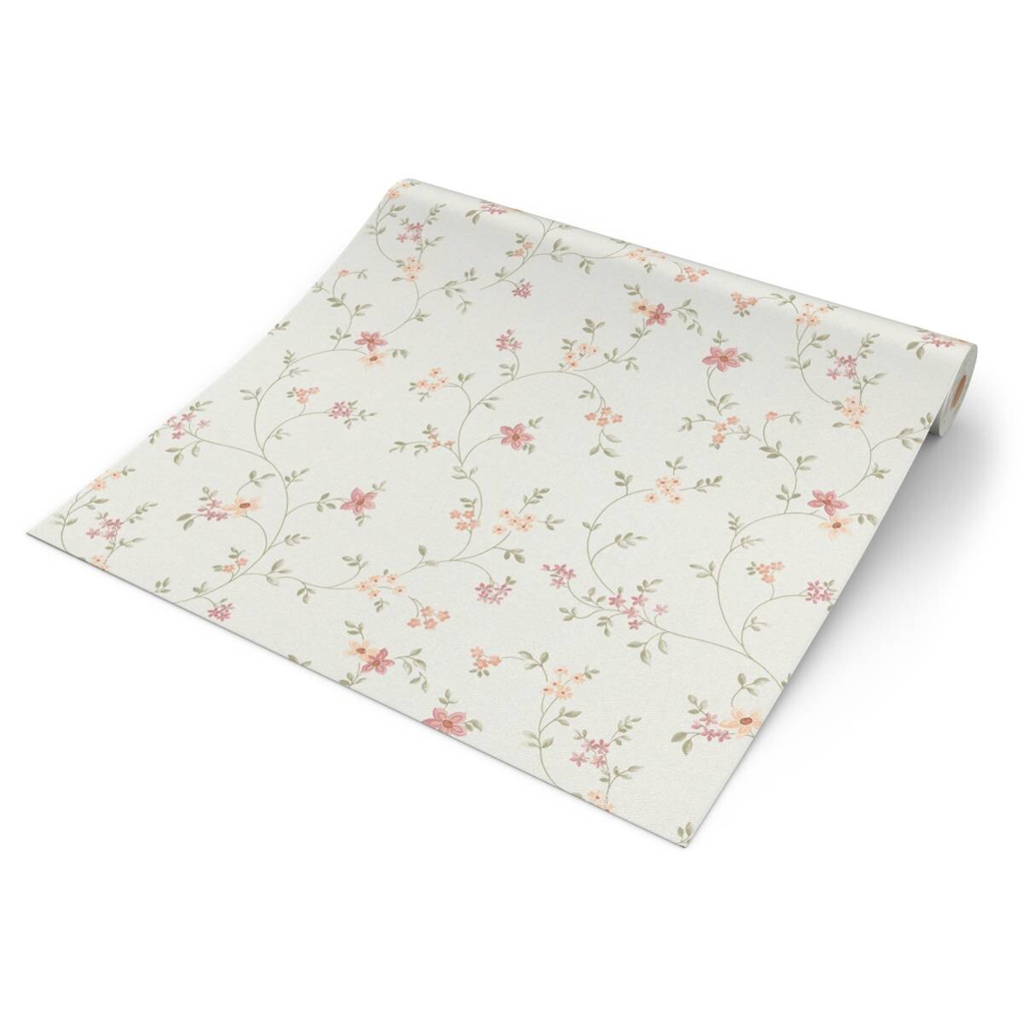 Vliestapete Blumen creme bunt B/L: ca. 53x1005 cm