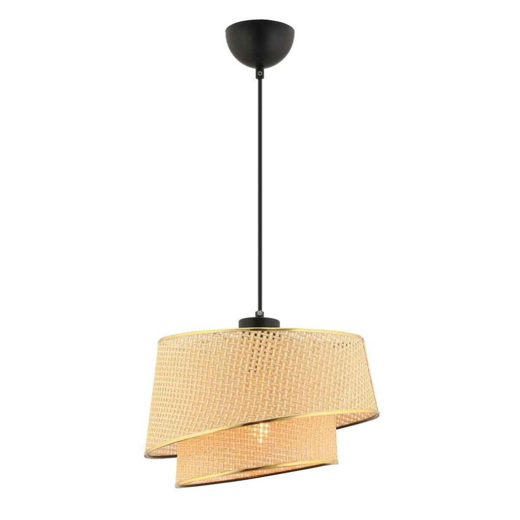 Opviq Pendelleuchte Barette kamel gold Stoff Metall B/H/L: ca. 32x65x32 cm E27 1 Brennstellen