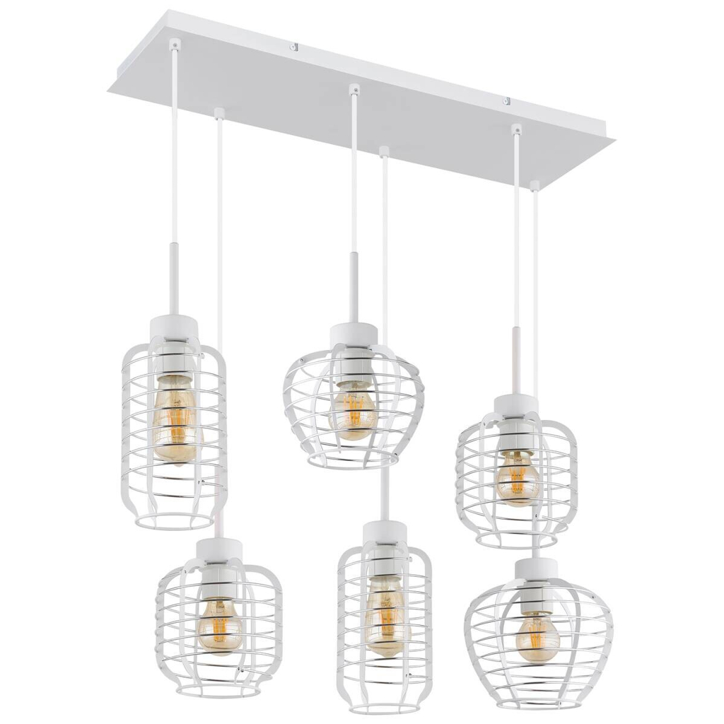 GLOBO Hängeleuchte weiß Chrom Metall Aluminium B/H/L: ca. 55x25x74 cm E27 6 Brennstellen